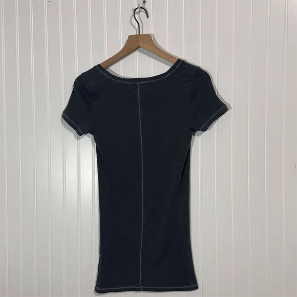 Y2K American Eagle Charcoal Gray Ribbed Henley Tee L Fitted Button 00s Preppy - Picture 3 of 9